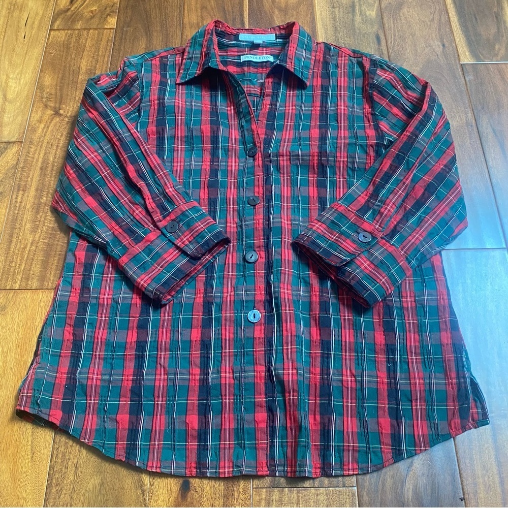 Pendleton Shaped Stretch Women’s Classic Plaid Button Down Shirt Size 14
